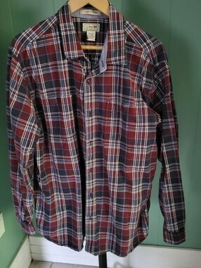 L.L. Bean Burgundy/Navy Plaid Button-Down Shirt, XL, Eclectic Grampa, Gorpcore